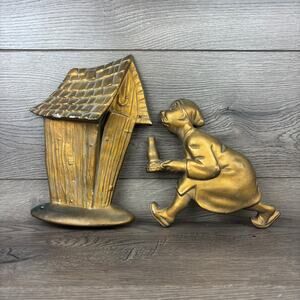 Vintage Arnels Chalkware Wall Hanging Outhouse & Old Man in Pajamas w/ Candle